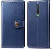 Voor OnePlus 8 retro effen kleur lederen gesp telefoonhoes met fotolijst & kaartsleuf & portemonnee & beugel functie (blauw)