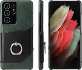 Voor Samsung Galaxy S21 5G Fierre Shann Olie Wax Textuur Lederen Cover Case met 360 Graden Rotatie Houder & Card Slot (Zwart)