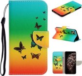 Voor iPhone 11 Pro Gekleurd tekeningpatroon Horizontaal Flip TPU + PU lederen hoesje met houder & kaartsleuven & portemonnee & lanyard (Rainbow Butterflies)