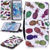 Voor iPhone 6 Gekleurd tekeningpatroon Horizontaal Flip TPU + PU lederen hoes met houder & kaartsleuven & portemonnee & lanyard (gekleurde ananas)