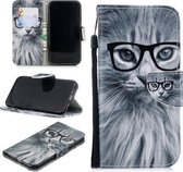 Voor iPhone XR Gekleurd tekeningpatroon Horizontaal Flip TPU + PU lederen hoesje met houder & kaartsleuven & portemonnee & lanyard (Fashion Cat)