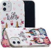 Voor iPhone 12/12 Pro Lichtgevende TPU zachte beschermhoes (paar eenhoorn)