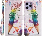Voor iPhone 12 Pro Max 3D-schilderijpatroon Gekleurde tekening Horizontale flip PU-lederen hoes met houder & kaartsleuven en portemonnee (muziekpen)