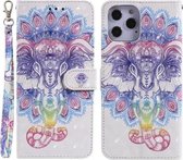 Voor iPhone 12 Pro Max 3D-schilderijpatroon Gekleurde tekening Horizontale flip PU-lederen hoes met houder & kaartsleuven en portemonnee (kleurrijke olifant)
