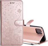 Voor iPhone 11 Pro Cat Bee Embossing Pattern Shockproof Horizontale Flip Leather Case met houder & kaartsleuven & portemonnee (Rose Gold)