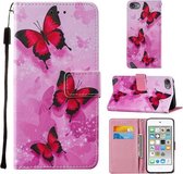 Voor iPod Touch 7/6/5 Cross Textuur Schilderen Patroon Horizontale Flip Leren Case met Houder & Kaartsleuven & Portemonnee & Lanyard (Roze Vlinder)