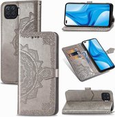 Voor OPPO F17 Mandala bloem reliëf horizontale flip lederen tas met beugel / kaartsleuf / portemonnee / lanyard (grijs)