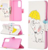 Voor Huawei P smart 2021 / Y7a Gekleurde Tekening Patroon Horizontale Flip Leren Case met Houder & Kaartsleuven & Portemonnee (Paraplu Olifant)