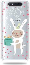 Voor Galaxy A80 Trendy schattig kerstpatroon doorzichtig TPU beschermhoes (geschenk konijn)
