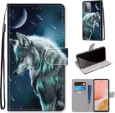 Voor Samsung Galaxy A72 5G Gekleurde Tekening Cross Textuur Horizontale Flip PU Lederen Case met Houder & Kaartsleuven & Portemonnee & Lanyard (Peinzende Wolf)