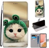 Voor Samsung Galaxy A72 5G Gekleurde Tekening Cross Textuur Horizontale Flip PU Lederen Case met Houder & Kaartsleuven & Portemonnee & Lanyard (Frog Kitten)
