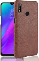 Schokbestendige krokodiltextuur pc + PU-hoes voor OPPO Realme 3 (bruin)