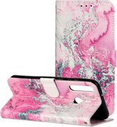 Voor Huawei Y6p Gekleurde Tekening Marmer Patroon Horizontale Flip PU Lederen Case met Houder & Kaartsleuven & Portemonnee (Roze Zeewater)