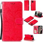 Voor Huawei Y5P / Honor 9S Kant Bloem Embossing Patroon Horizontale Flip Leren Case, met Houder & Kaartsleuven & Portemonnee & Fotolijst & Lanyard (Rood)