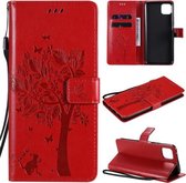 Voor Huawei Enjoy 20 5G Tree & Cat Pattern Pressed Printing Horizontale Flip PU Leather Case met houder & kaartsleuven & portemonnee & Lanyard (rood)