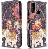 Voor Huawei P Smart (2020) Gekleurde tekening patroon Horizontale flip lederen hoes met houder & kaartsleuven & portemonnee (bloemen en olifant)