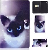 Voor Huawei MediaPad M6 10.8 Gekleurde Tekening Elektrisch Geperst Horizontale Flip Lederen Case, met Houder & Kaartsleuven (Blauwe Ogen Kat)