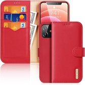 DUX DUCIS Hivo-serie koeienhuid + PU + TPU lederen horizontale flip-hoes met houder en kaartsleuven voor iPhone 12 mini (rood)