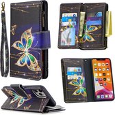 Voor iPhone 11 Gekleurde tekening patroon Rits Horizontale flip lederen tas met houder & kaartsleuven & portemonnee (vlinder)