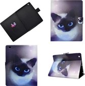 Voor iPad 2/3/4 Horizontaal geschilderde platte lederen tas met slaapfunctie en pendeksel en kaartsleuf en houder (Blue Eyed Cat)