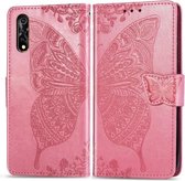 Voor Vivo Y7s / S1 Butterfly Love Flowers Embossing Horizontale Flip Leather Case met houder & kaartsleuven & portemonnee & lanyard (roze)