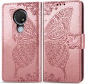 Voor Nokia 6.2 / 7.2 Butterfly Love Flower Reliëf Horizontale Flip Leather Case met Bracket Lanyard Card Slot Wallet (Rose Gold)