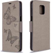 Voor Xiaomi Redmi Note 9S / Note 9 Pro / Note 9 Pro Max Twee vlinders reliëfpatroon Horizontale flip lederen tas met houder & kaartsleuf & portemonnee & draagkoord (grijs)