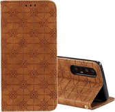 Voor Oppo Reno3 Pro / Find X2 Lucky Flowers Embossing Pattern Magnetische horizontale flip lederen tas met houder & kaartsleuven (bruin)