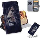 Voor Nokia 5.3 Gekleurde tekening Horizontale flip lederen tas met houder & kaartsleuf & portemonnee (leeuw)