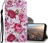 Voor Huawei P smart (2020) Gekleurd tekeningpatroon Horizontaal leren flip-hoesje met houder & kaartsleuven & portemonnee (pioenroos)