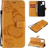 Voor Huawei Honor 9A 3D Vlinders Embossing Patroon Horizontale Flip Leren Case met Houder & Kaartsleuf & Portemonnee (Geel)