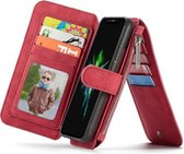 CaseMe Crazy Horse Texture Afneembare horizontale flip PU lederen hoes voor iPhone XS Max, met kaartsleuf en houder & ritsportemonnee en fotolijst (rood)