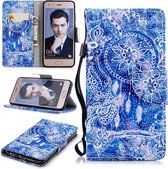 Voor Huawei Honor 9 Gekleurd Tekening Patroon Horizontaal Flip TPU + PU Lederen Hoesje met Houder & Kaartsleuven & Portemonnee & Lanyard (Blauw Windgong)