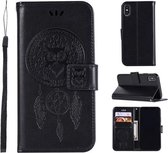 Windgong Uil Embossing Patroon Horizontale Flip Leren Case voor iPhone XS / X, met houder & kaartsleuven & portemonnee (zwart)