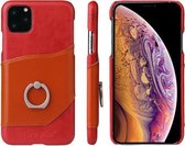 Fierre Shann Oil Wax Texture Echt lederen achterkant van de behuizing met 360 graden rotatiehouder en kaartsleuf voor iPhone 11 Pro Max (rood)