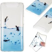 Coloured Drawing Transparant Clear TPU Case voor Galaxy A80 / A90 (Penguin)