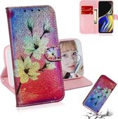 Gekleurd tekeningpatroon Kleurrijke magnetische gesp Horizontale flip PU lederen tas met houder & kaartsleuven & portemonnee & lanyard voor Galaxy Note 9 (Magnolia)