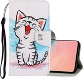 Voor Galaxy S10 3D Gekleurde Tekening Horizontale Flip PU Lederen Case met Houder & Kaartsleuven & Portemonnee (Rode Mond Kat)