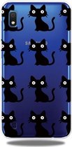 Mode Zachte TPU Case 3D Cartoon Transparante Zachte Siliconen Cover Telefoon Gevallen Voor Galaxy A10 (Black Cat)