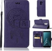 Windgong Uil Embossing Patroon Horizontale Leren Flip Case met Houder & Kaartsleuven & Portemonnee Voor Galaxy J8 (2018) (Paars)