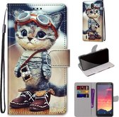 Voor Nokia C2 Gekleurde Tekening Cross Textuur Horizontale Flip PU Lederen Case met Houder & Kaartsleuven & Portemonnee & Lanyard (Lederen Schoenen Kat)