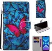 Voor Huawei Honor 8X Gekleurde Tekening Cross Textuur Horizontale Flip PU Lederen Case met Houder & Kaartsleuven & Portemonnee & Lanyard (Blauw Rood Vlinder)