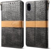 Splicing Color Crocodile Texture PU horizontale lederen flip-hoes voor iPhone X / XS, met portemonnee & houder & kaartsleuven en lanyard (grijs)