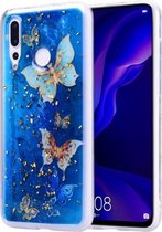 Cartoon patroon goudfolie stijl Dropping Glue TPU zachte beschermhoes voor Huawei Y7 (2019) (blauwe vlinder)