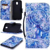 Voor Samsung Galaxy J7 (2017) (EU-versie) Gekleurd tekeningpatroon Horizontaal Flip TPU + PU lederen tas met houder & kaartsleuven & portemonnee & draagkoord (blauw windgong)