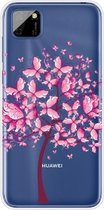 Voor Huawei Y5p (2020) Gekleurd tekeningpatroon Zeer transparant TPU beschermhoes (vlinderboom)