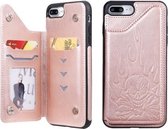 Voor iPhone 8 Plus / 7 Plus Skull Head Embossing Pattern Schokbestendige beschermhoes met houder & kaartsleuven en portemonnee (roségoud)