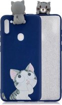 Voor Galaxy A11 schokbestendig gekleurd geverfd liggend Cartoon TPU beschermhoes (Big Face Cat)