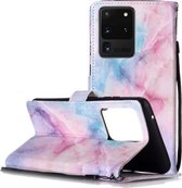Voor Galaxy S20 Ultra Geschilderd Patroon Horizontale Flip Leren Case met Houder & Kaartsleuven & Portemonnee (Roze Blauw Marmer)