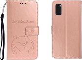 Voor Galaxy A41 reliëf Shiba Inu links en rechts lederen tas met standaard & kaartsleuf & sallet (roségoud)